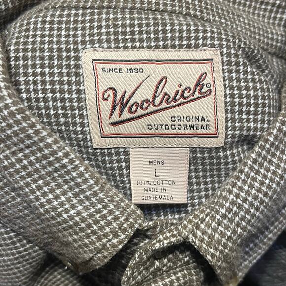 VTG Woolrich Houndstooth Long Sleeve Button Down Shirt L Gray Work Pocket Cotton - Picture 4 of 5